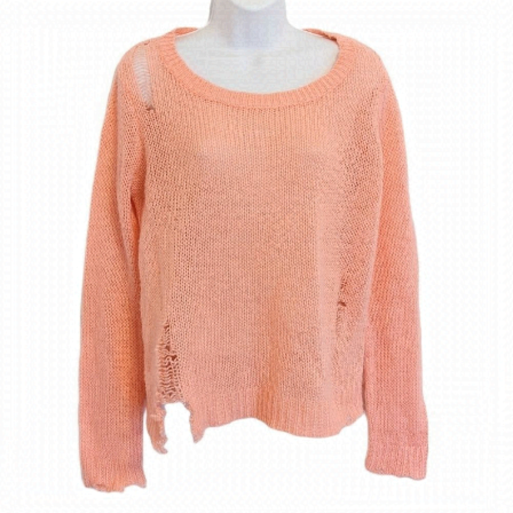 Distressed Knit Sweater in peach color Large @i1